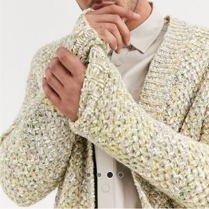 ASOS Design Heavyweight Cardigan in Textured Oatmeal Slub Yarn